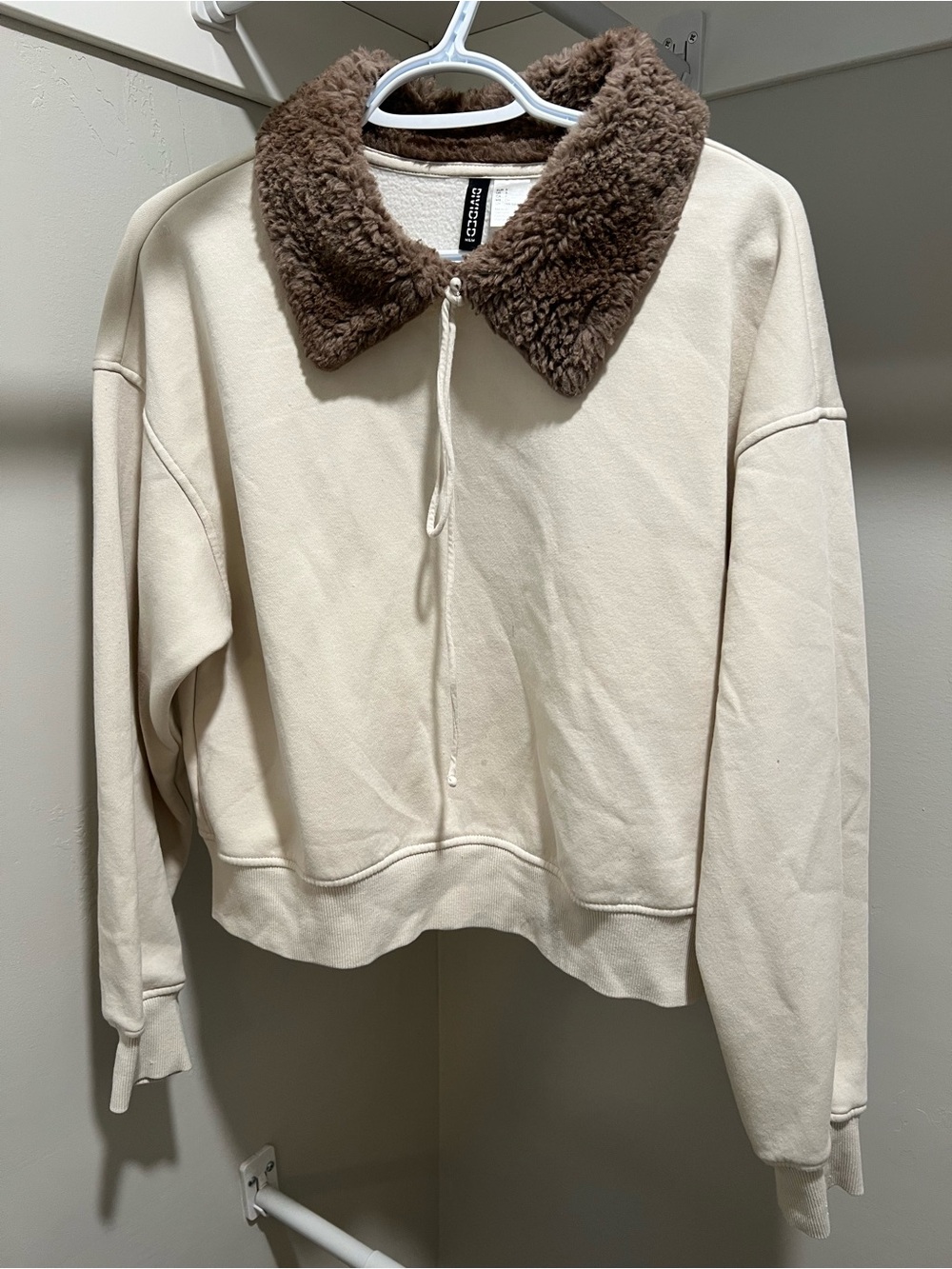 Divided Cream Teddy Zip-Front Jacket with Brown Sherpa Collar